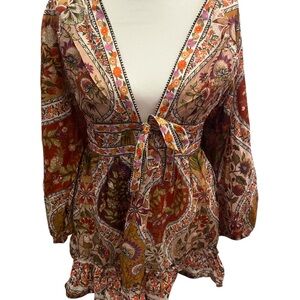 FARM Rio Floral Bohemian Blouse - Red, Orange, Green